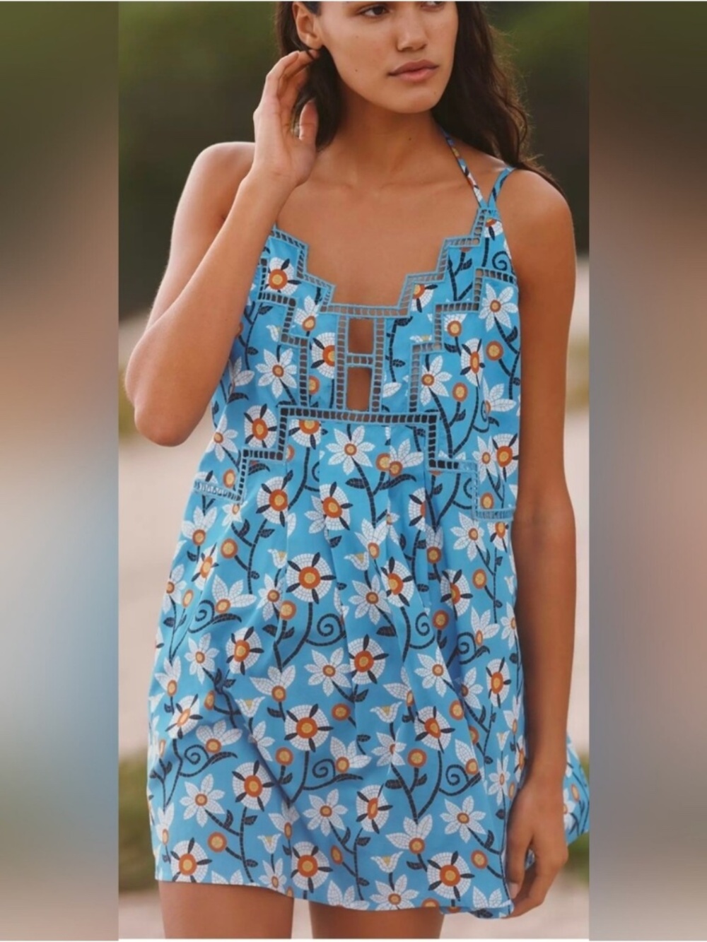 Anthropologie Celandine Mosaic Tiles Mini Dress Sz L NWT
